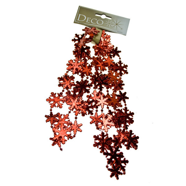 Red Plastic Bead Snowflake Garland - 2.7m