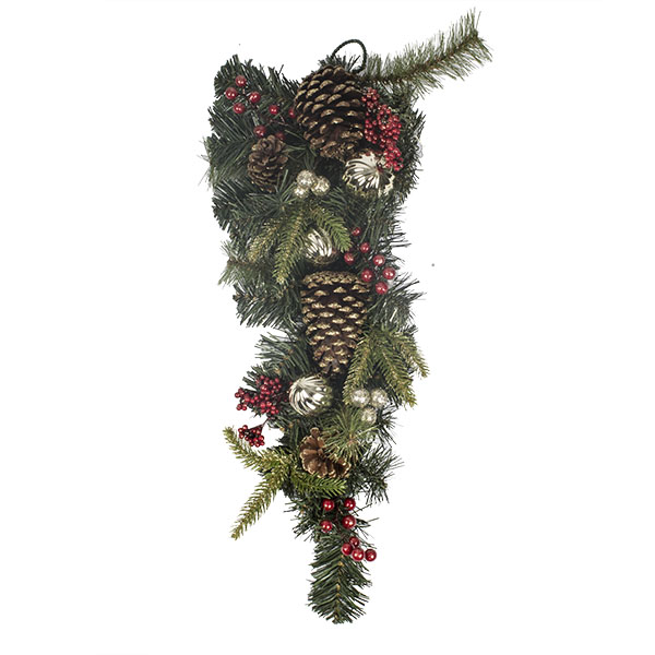 Red Berry And Natural Pine Cone Range - 60cm Teardrop