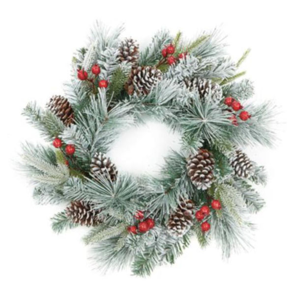 Frosted Red Berry And Cone Range - 60cm Wreath