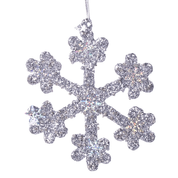 Silver Icy Snowflake Hanging Decoration - 11cm