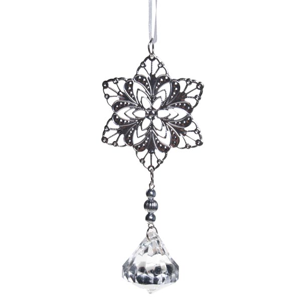 Silver Decorative Metal Hanging Flower - 20cm x 6cm
