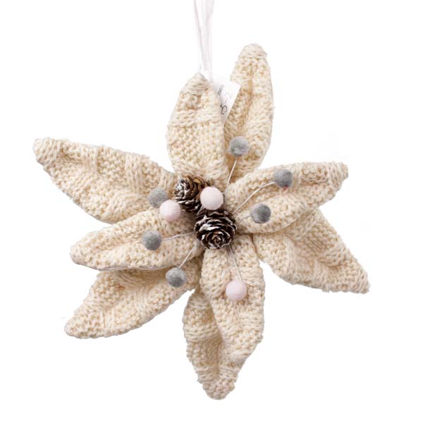 Nordic Cream Knitted Flower Hanging Decoration - 20cm