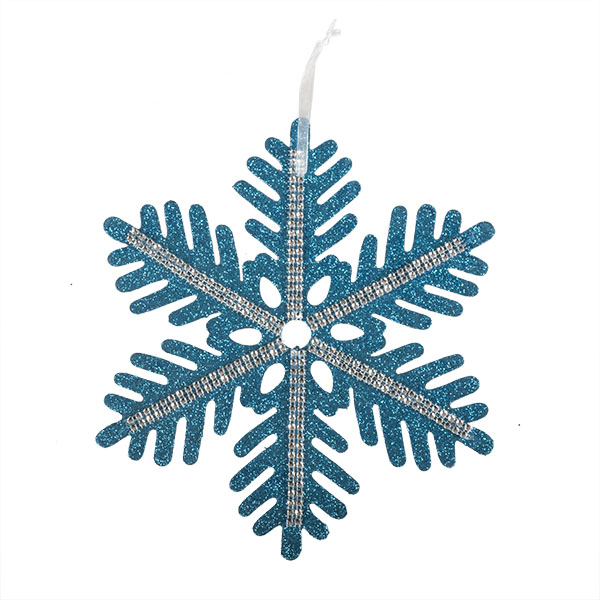 Turquoise Glitter Finish Snowflake Hanging Decoration With Jewel Centre - 26cm