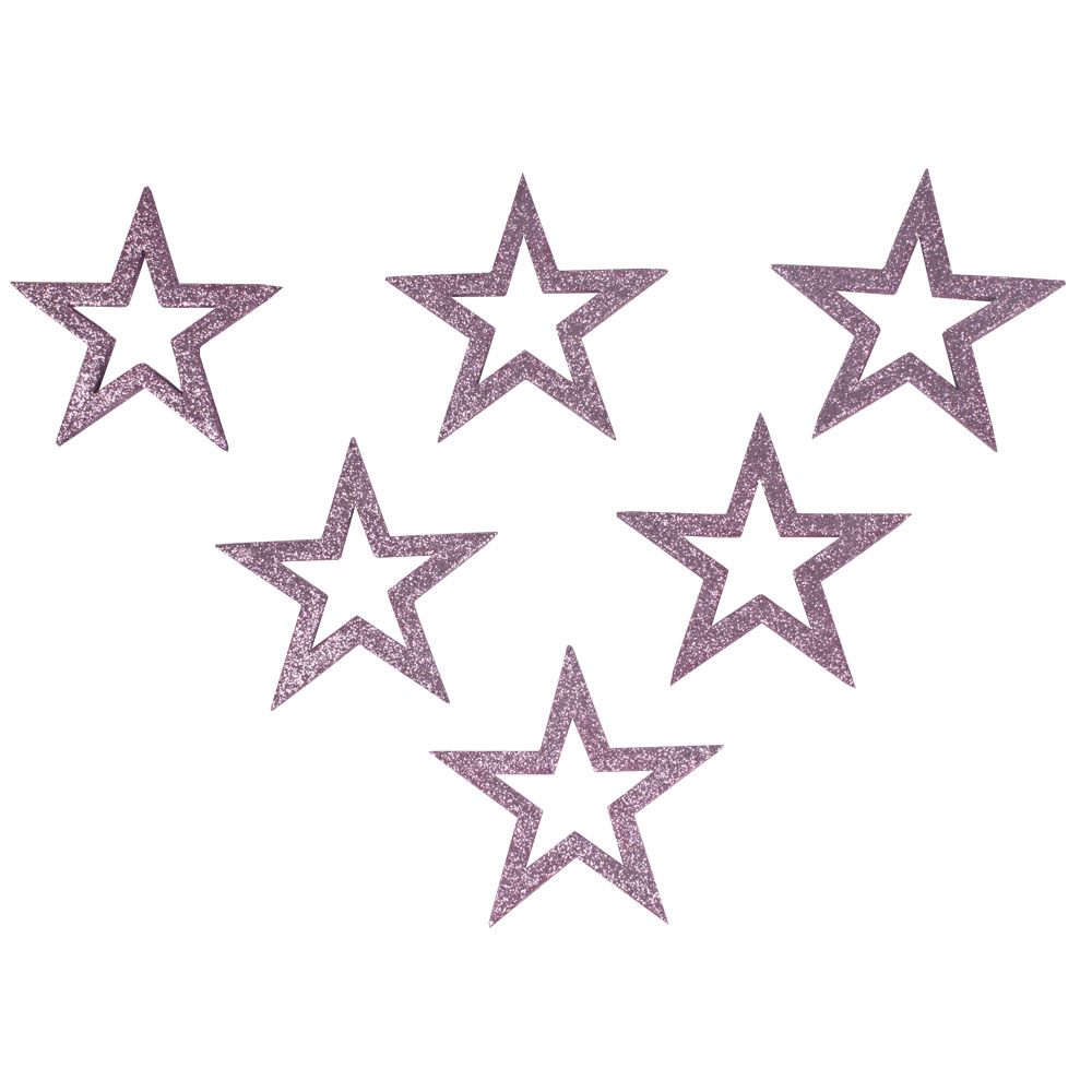 Pack Of 6 x Rose Blush Glitter Open Star Hangers - 12cm