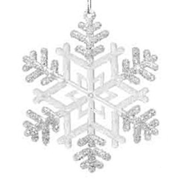 Traditional Acrylic Snowflake Hanging Decoration With Silver Glitter - 12.5cm