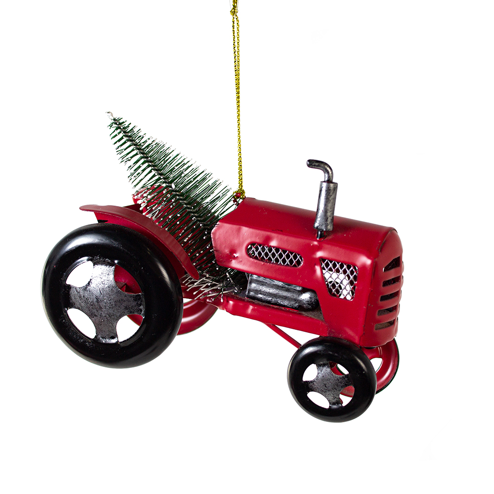 Tractor Hanging Decoration With Christmas Tree - 7.5cm