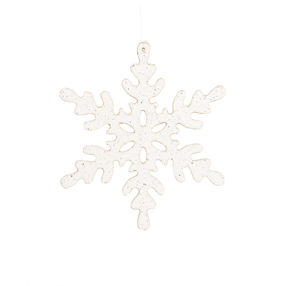 White Pack of 2 Glitter Wooden Snowflake Starburst Hanging Decoration - 12cm