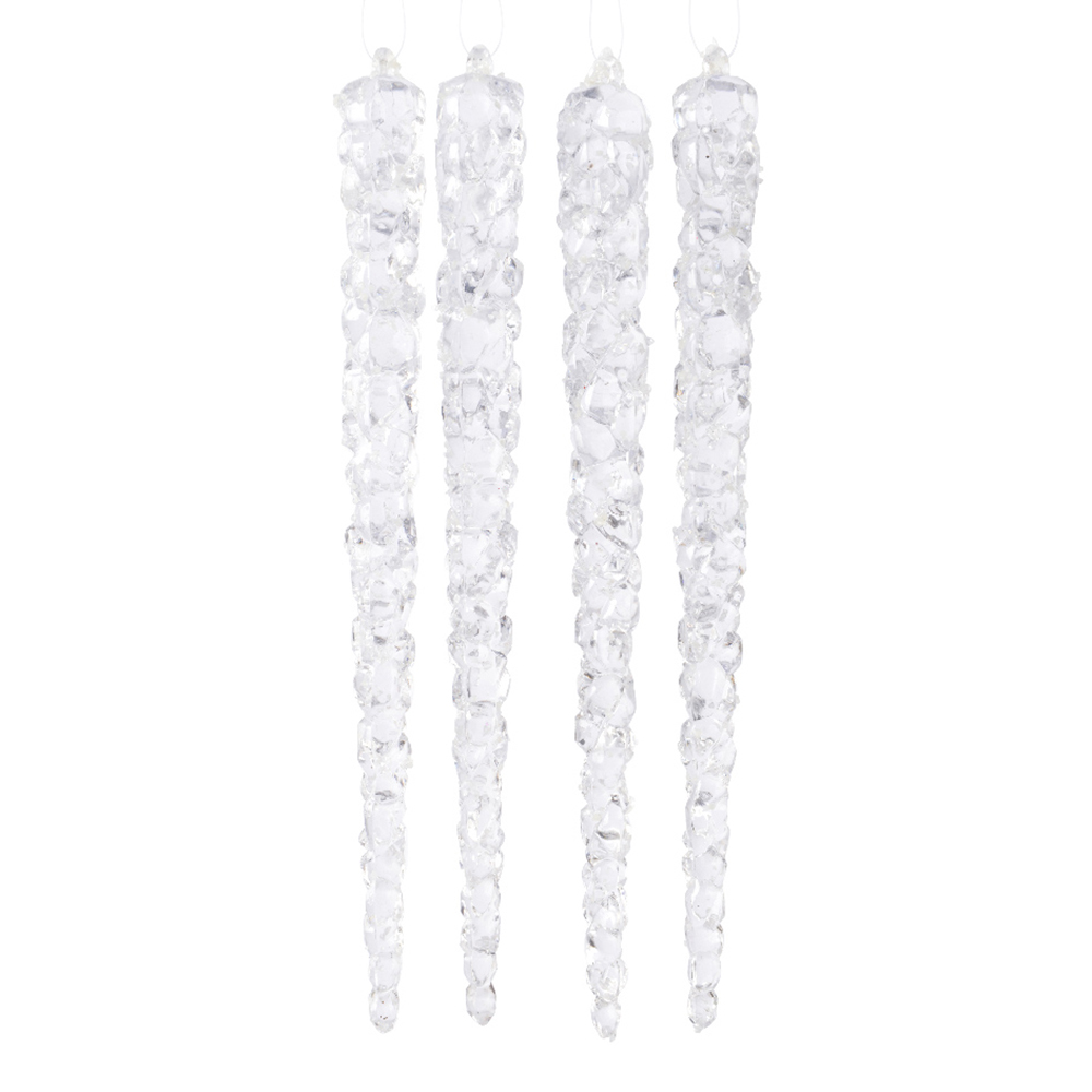 Pack Of 4 Clear Glow in the Dark Acrylic Icicle Hangers - 15cm
