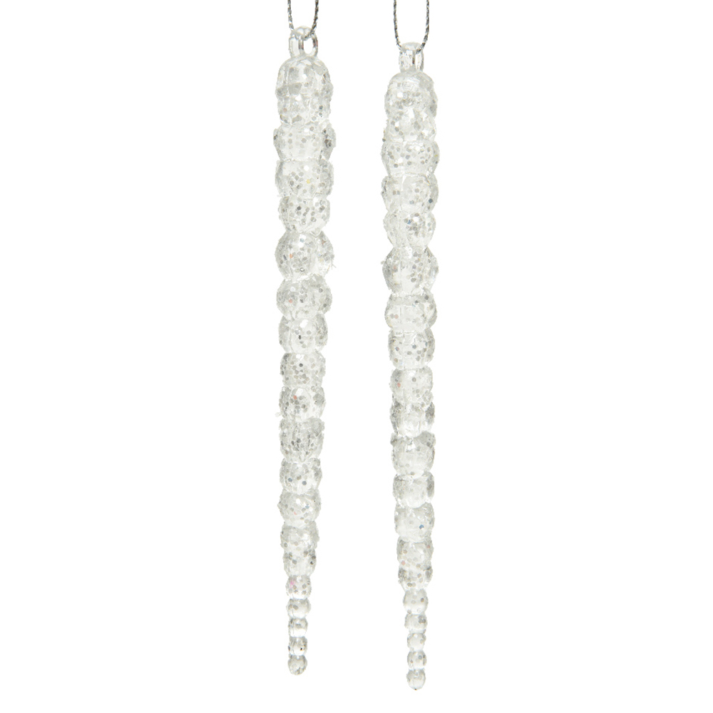 Pack Of 2 Acylic Icicle Hanging Decorations With Glitter Finish - 145mm