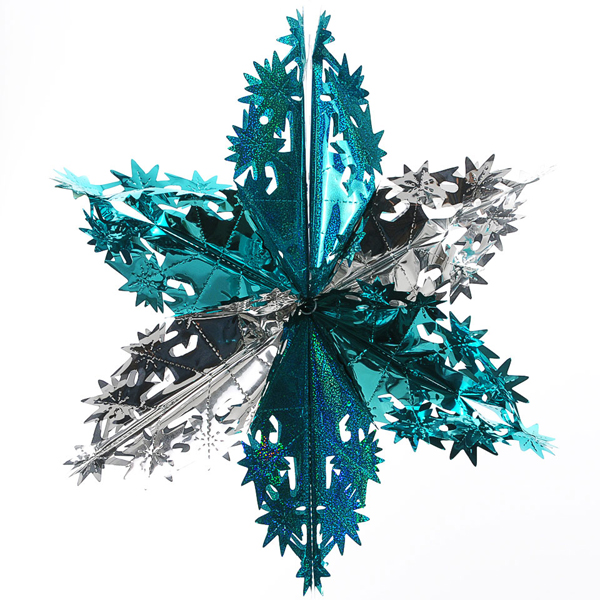 Foil Star Turquoise Laser/Ice Blue/Silver Hanging Decoration - 24''
