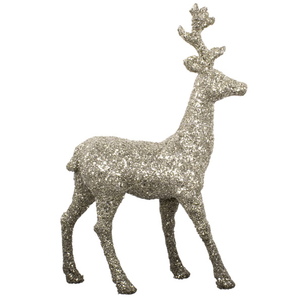 20cm x 5cm x 35cm Silver Glitter Doe Ornament