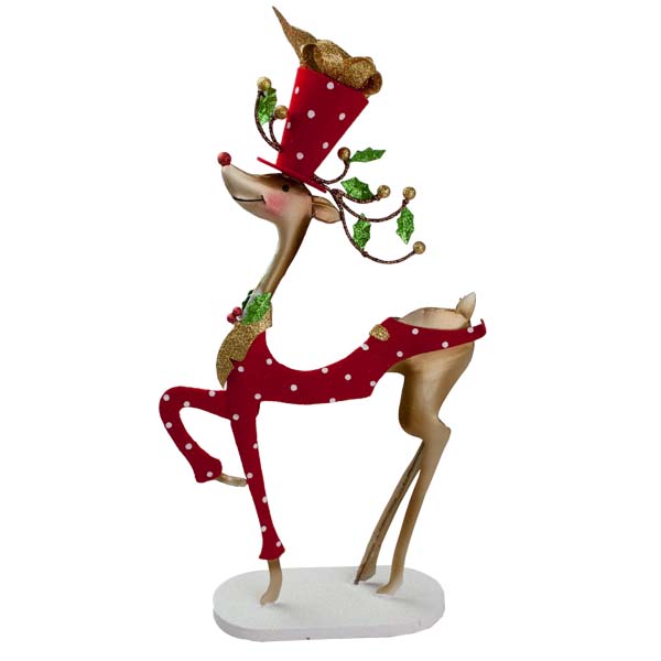 Standing Reindeer with Velvet Top Hat & Tails - 28cm