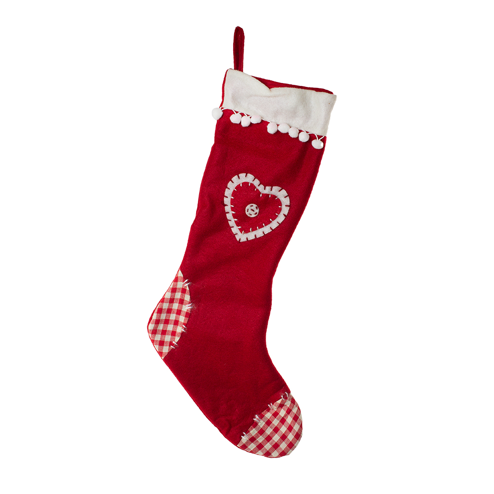 Red & White Checked Stocking With Heart Detail - 45cm