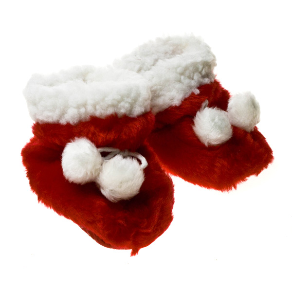Pair Of Red And White Fabric Baby Christmas Bootees
