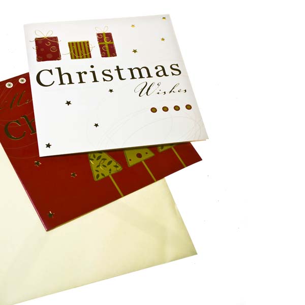 Pack Of 12 Parcels and Trees Design Christmas Cards