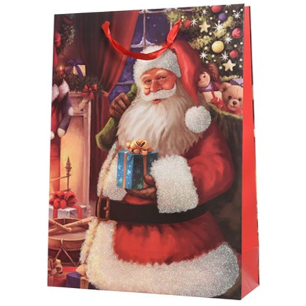 Santa With A Present Design Character Gift Bag - 10cm x 26cm x 32cm