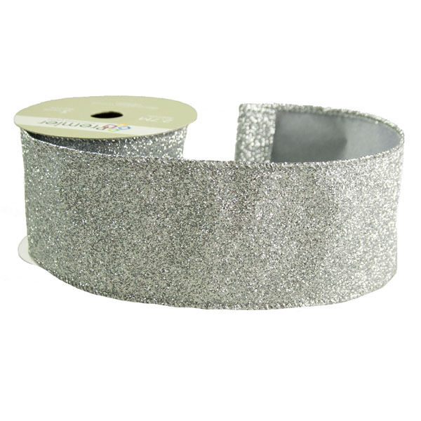 Silver Glitter Ribbon - 6cm x 2.7m