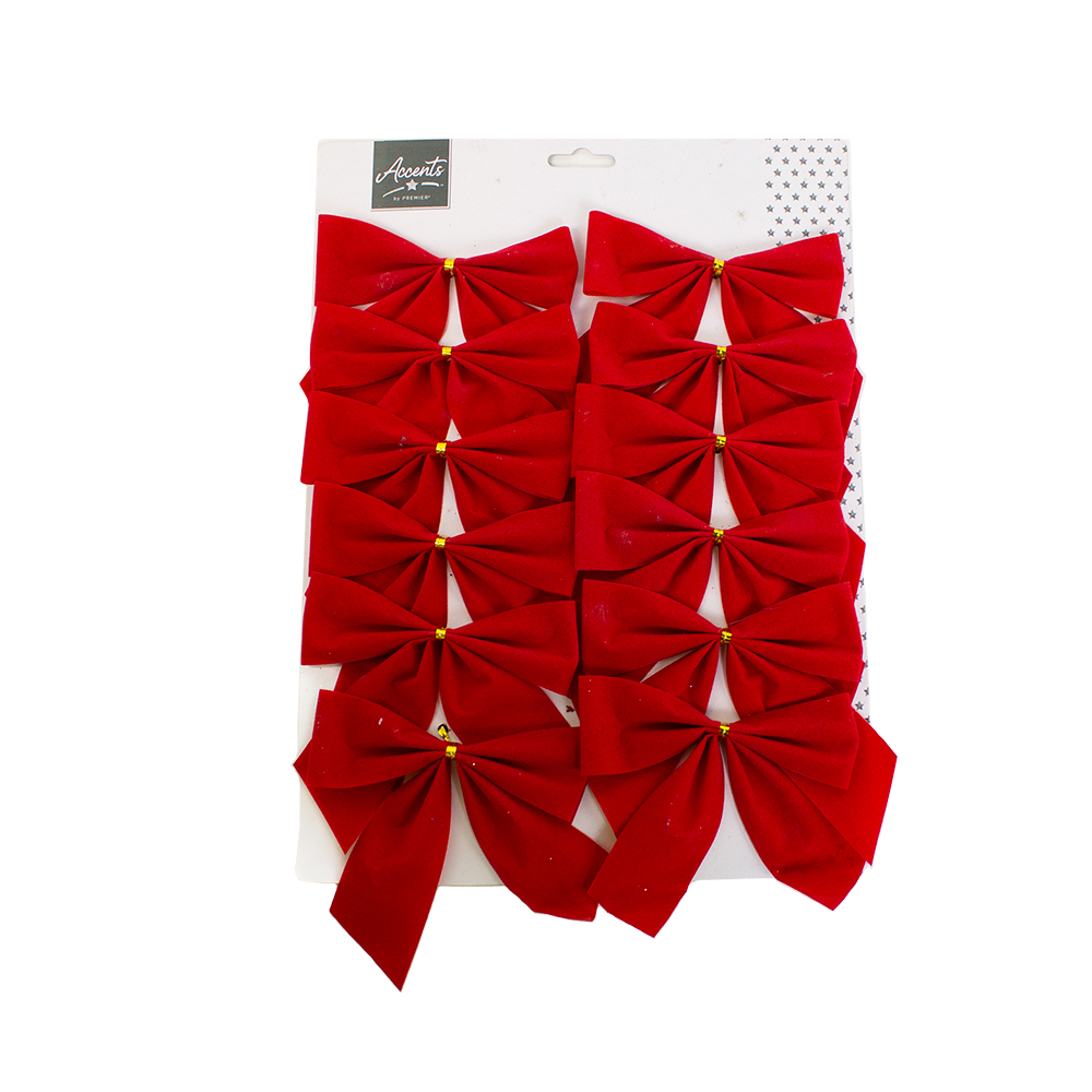 Pack Of 12 Red Velvet Bows - 12cm