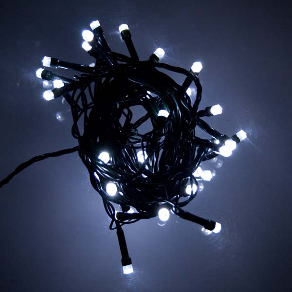 4m Length of 40 White LED Static Supabright Fairy Lights, Green Cable