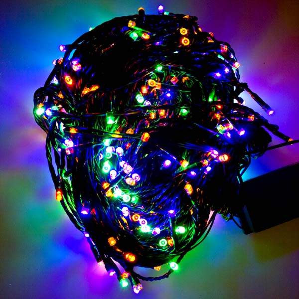 48m Length Of 480 Multi Coloured Multi Action Outdoor Premier Supabrights LED Fairy Lights Green Cable