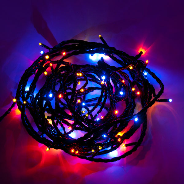 Konstsmide 5m Length Of 80 Multi Coloured Multi Function Outdoor Micro LED Fairy Lights. Black Cable.