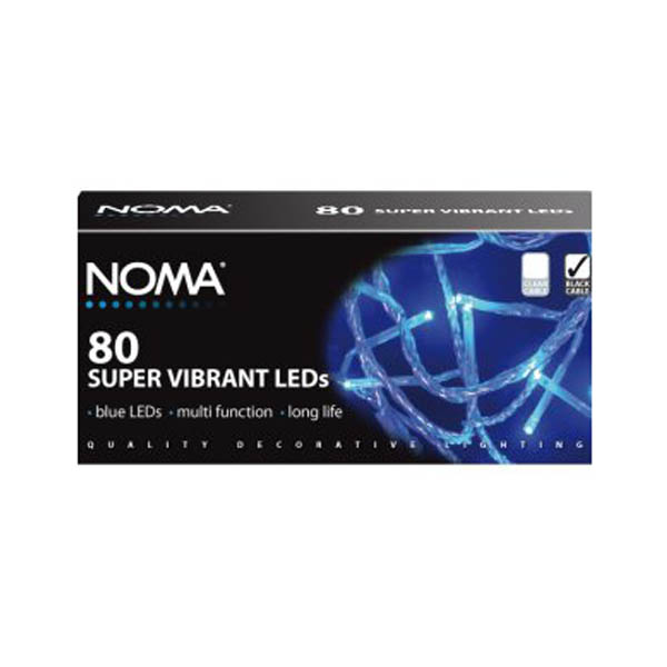 Noma 6.32m length of 80 Blue Indoor And Outdoor Multi Function Super Vibrant LED Fairy Lights. Green Cable