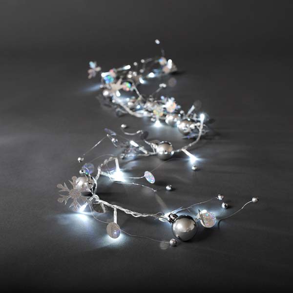 Konstsmide 1.14m Length Of 20 Indoor Static White LED Fairy Lights with Silver decorations Transparent Cable