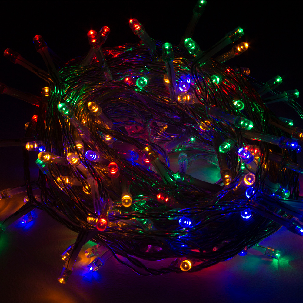 Premier 16m Length Of 200 Multi Coloured Multi Action Outdoor Premier Supabrights LED Fairy Lights Clear Cable