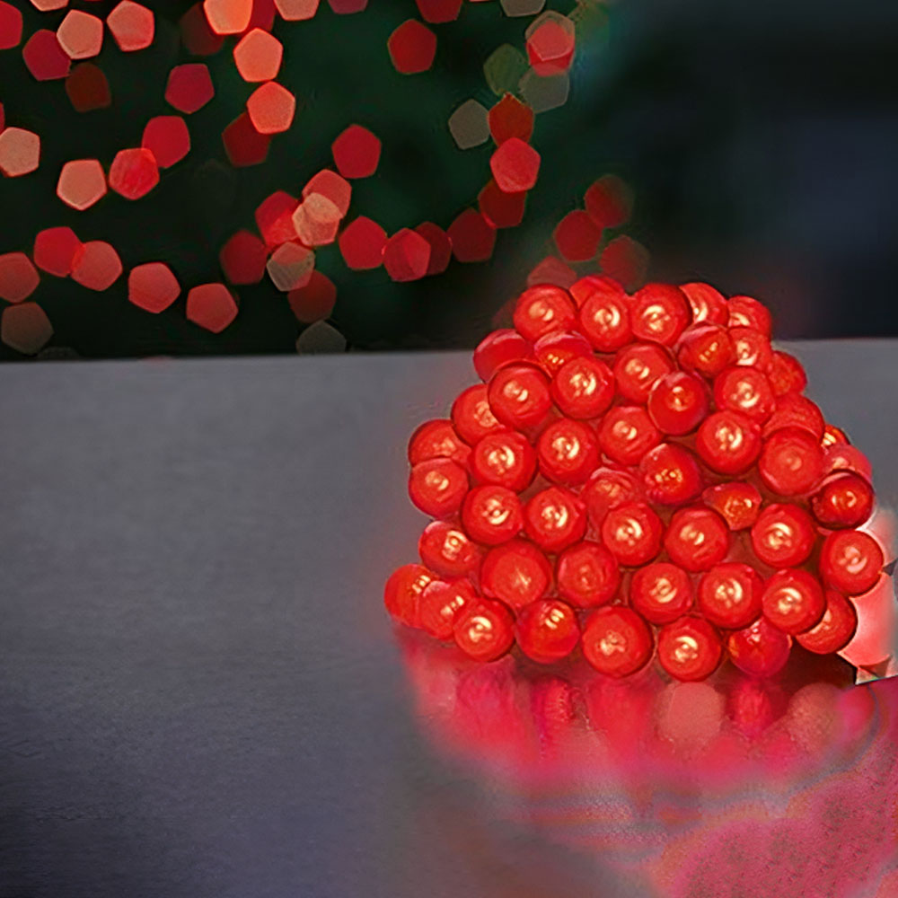 10m Length of 100 Red Multi-Action Indoor & Outdoor Premier Red Pearl Bery Lights