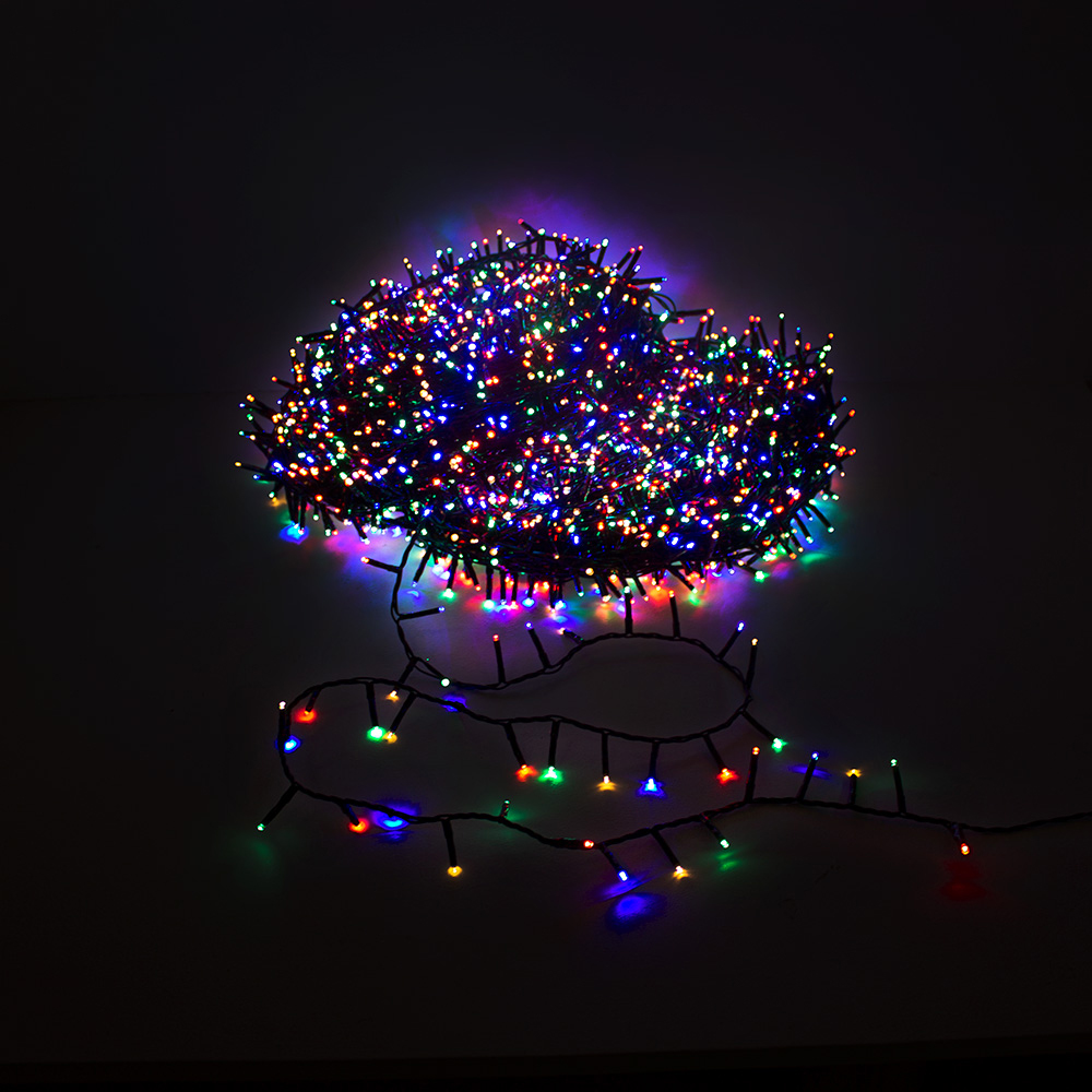 37.5m Length of 3000 Multi Coloured LEDs Multi Action Indoor & Outdoor Premier Cluster Lights Green Cable