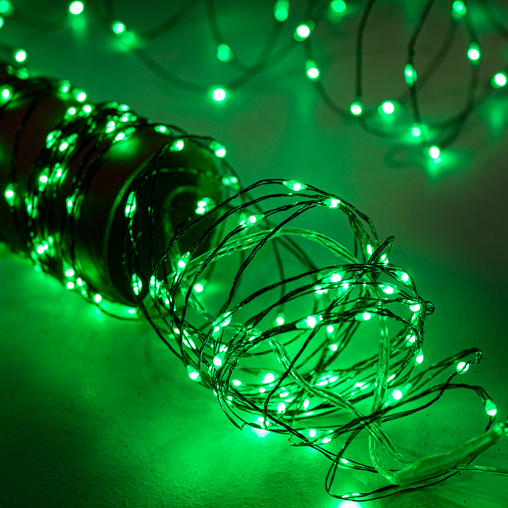 12m Length Of 240 Indoor & Outdoor Micro Green LED Fairy Lights On Green Cable
