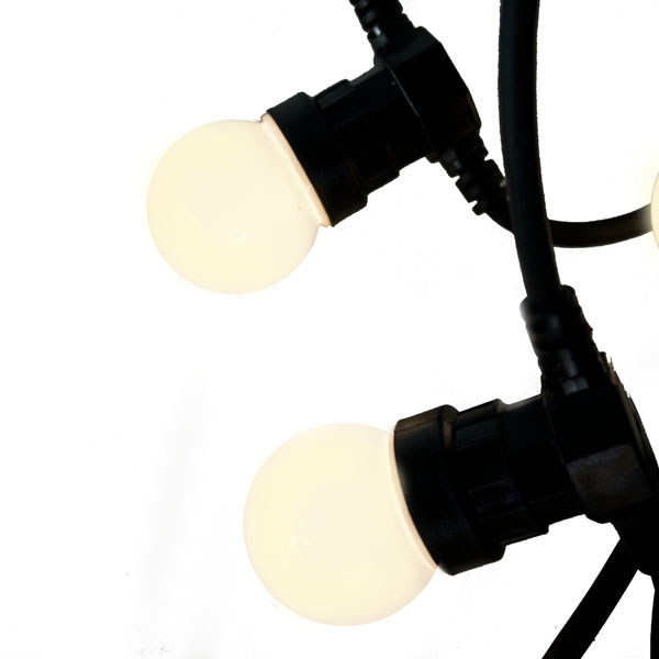 Festilight 10m Length Of 12 Indoor & Outdoor Warm White Connectable Large Bulb Static LED Lights On Black Rubber Cable