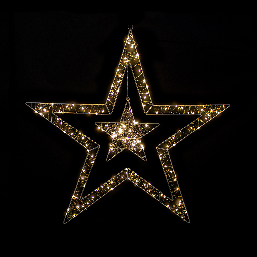Warm White LED Pin Wire Double Star Silhouette - 80cm