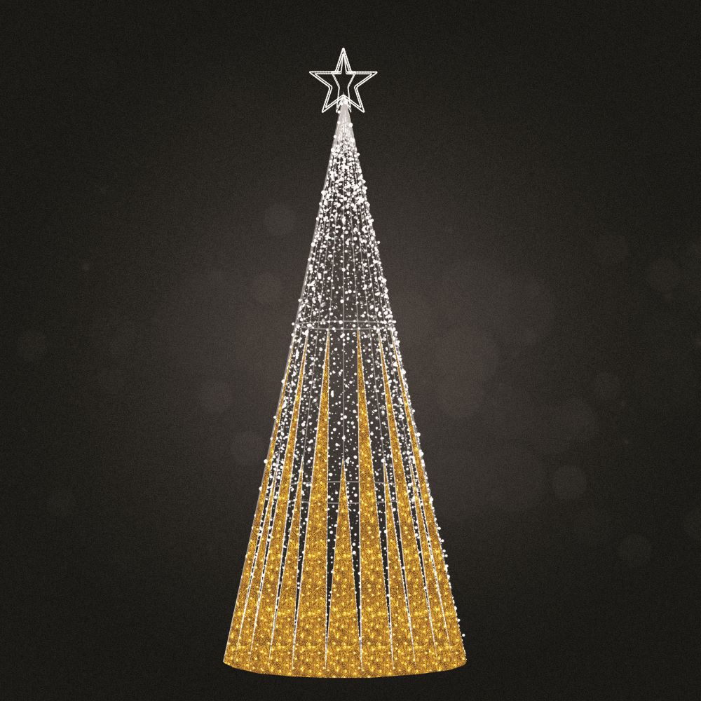 Idolight 24v LED LANCY 500 3D Tree With Star - 180cm X 450cm - Warm White/White LED, White LED Rope Light, Gold Garland - Static