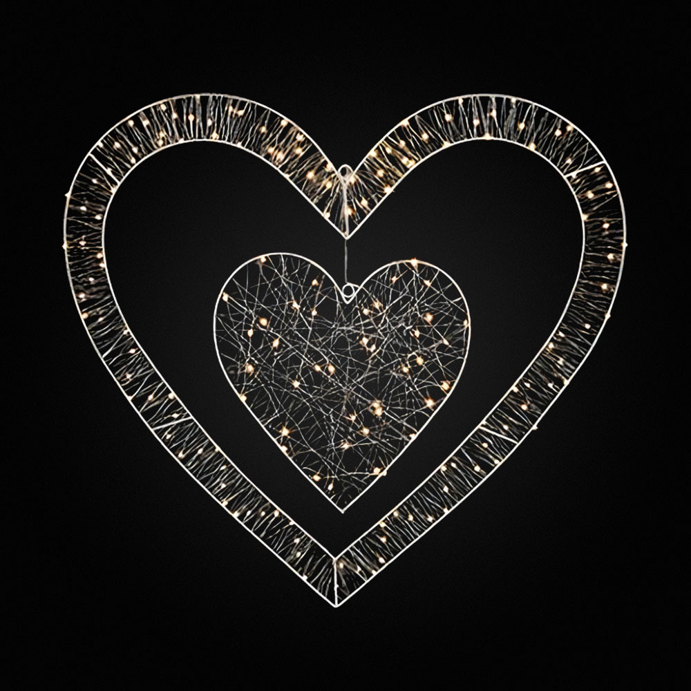 Warm White LEDs Pine Wire Double Heart Silhouette - 80cm