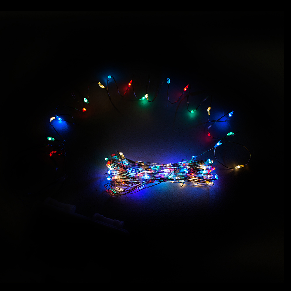 Premier 5m Length Of 100 Multicoloured Outdoor Battery Operated Multiaction Micro LED Fairy Lights With Timer On Silver Wire
