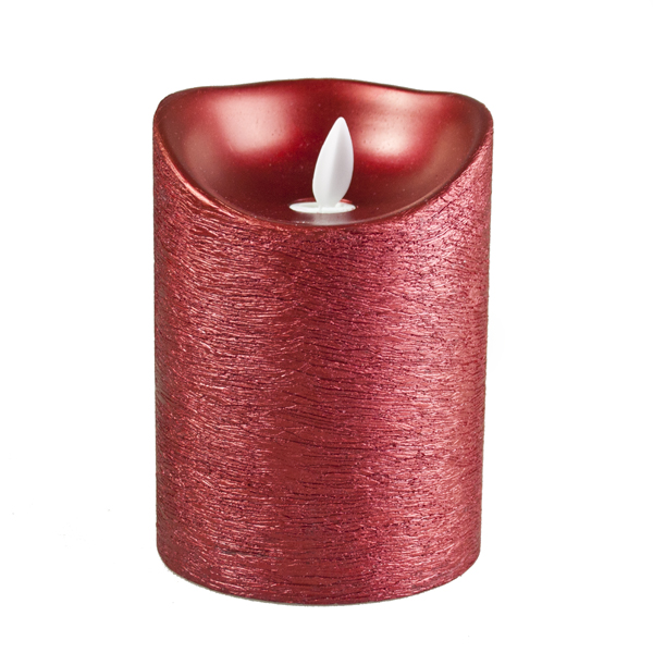 Battery Operated LED Dancing Flame Red Metallic Wax Candle - 12cm