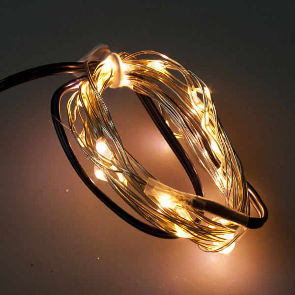 Premier 50 Indoor & Outdoor Waterproof Static 5m Set Of Battery Operated Warm White LED Fine Wire Lights With Timer