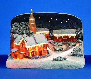 Fibre Optic Winter Scene With Church And Choir - 45cm