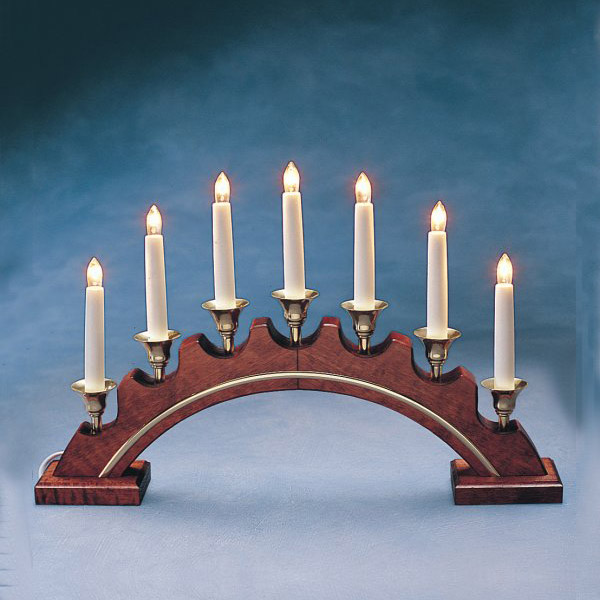 Konstsmide 50cm X 31cm Static Indoor Mahogany-Stained Wooden Candle Arch With 7 Clear Bulbs White Cable