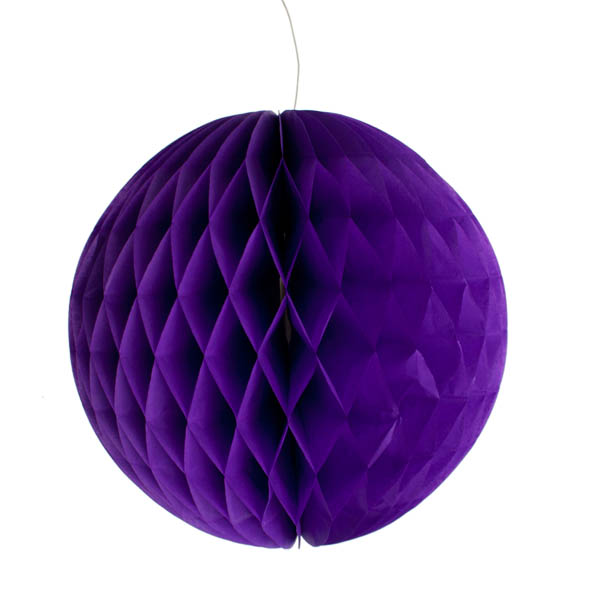 Purple Flame Resistant Honeycomb Paper Ball Hanging Decoration - 20cm