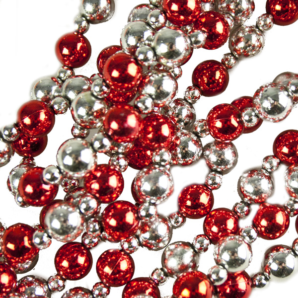 Christmas Red & Silver Bead Garland - 2.4m