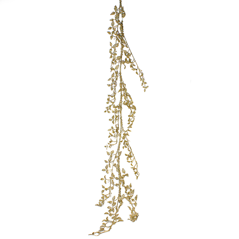 Delicate Champagne Gold Glitter Leaf Garland - 150cm