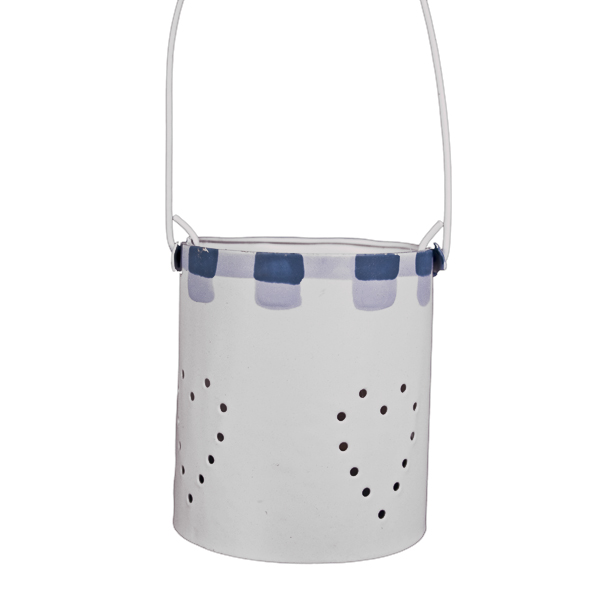 Gisela Graham White Mini Tin Tealight Holder With Blue Decoration - 15cm