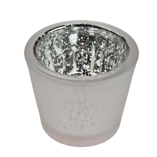 Silver Chunky Frosted Flecked Glass Tealight Candle Holder