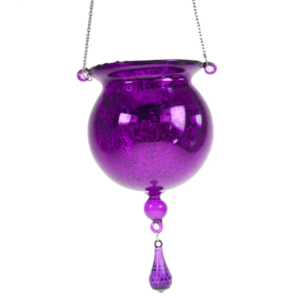 Purple Glass 15cm X 8cm  Round Shaped Tea Light Hanging Decorations