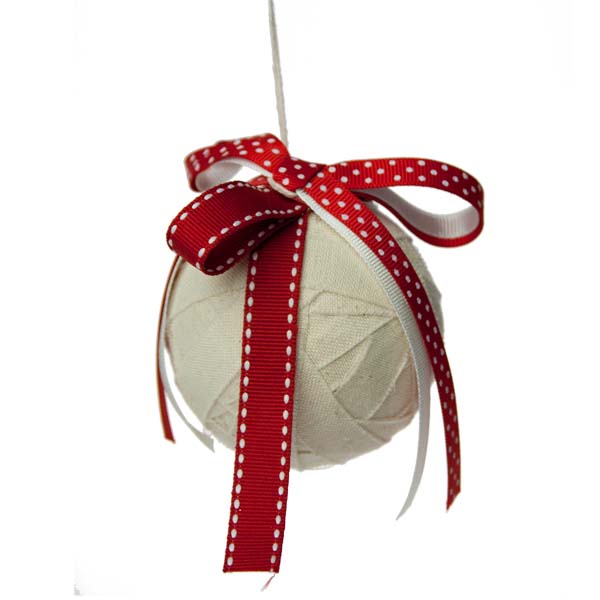 Cream Ribbon Wrapped Hanging Ball Decoration - 7.5cm
