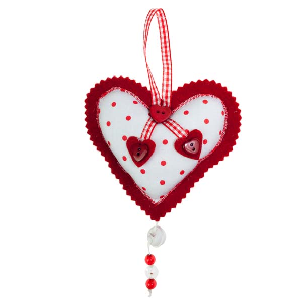 Red Spotted Hanging Heart Decoration -11cm