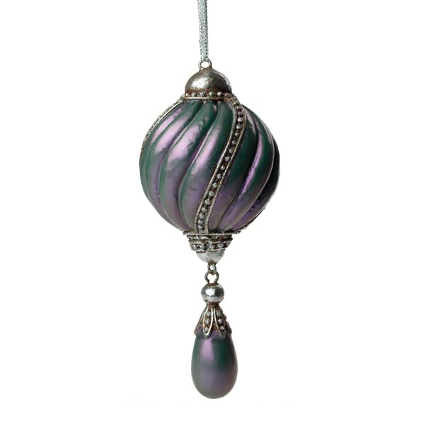 Ornate Iridescent Purple Swirl Design Ball with Droplet - 6.5cm