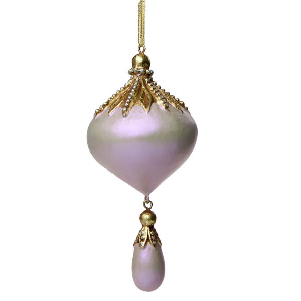 Ornate Onion Shaped Iridescent Pink Hanging Decoration with Droplet - 7cm